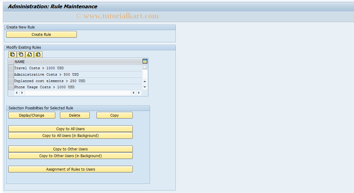 SAP TCode FCOM_RULE_CBL - Rule for Cost Center Line Items