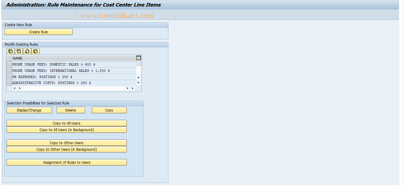 SAP TCode FCOM_RULE_CL - Rule for Cost Center Line Items