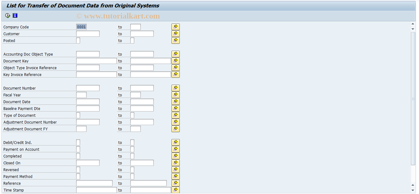 SAP TCode FDM_MIRR_DOC_GET03 - List for Transfer of Document Data