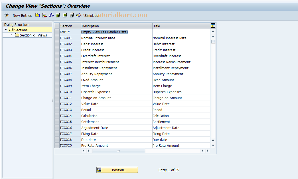 SAP TCode FICOBDT04 - FICO Configuration - BDT - Section