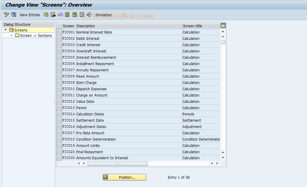 SAP TCode FICOBDT05 - FICO Configuration - BDT - Screens