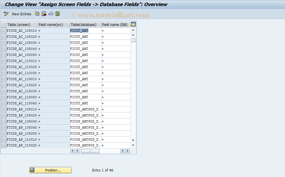 SAP TCode FICOBDT11 - FICO Config - BDT - ScrnField ->DB Field