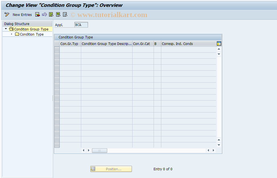 SAP TCode FICO_CUS_LIST_BCA - Customizing for Condition Group Type