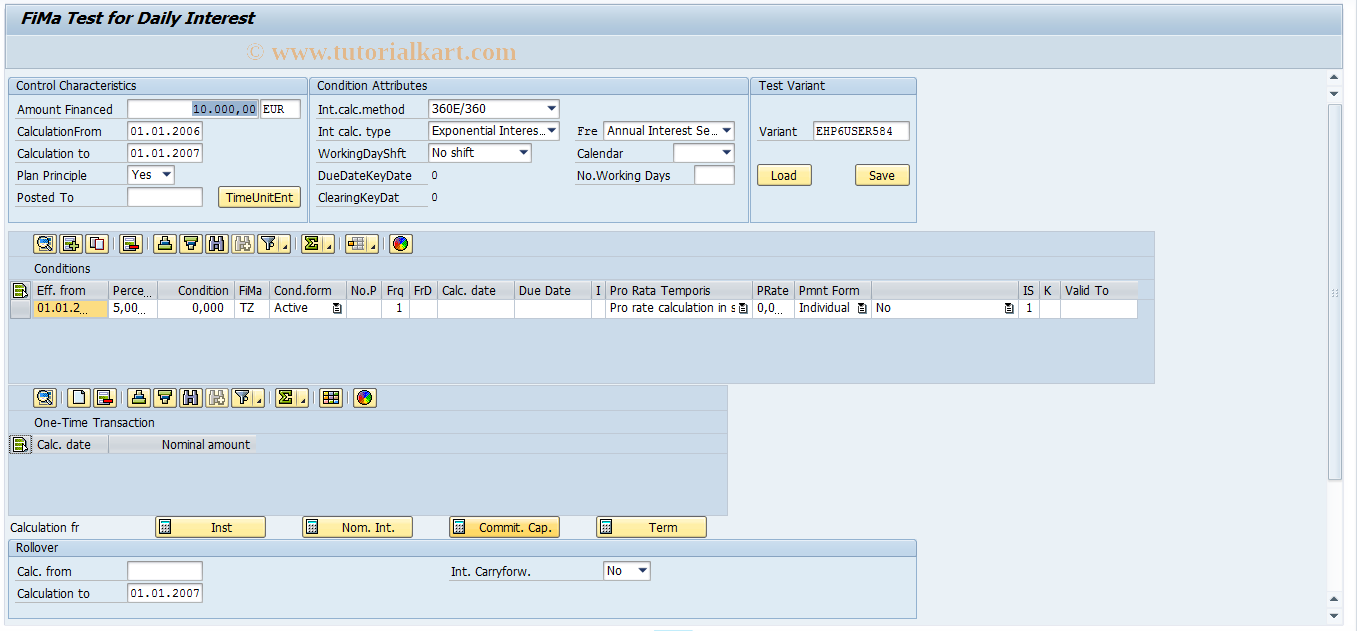 SAP TCode FIMA_TEST_DI - FiMa Test for Daily Interest