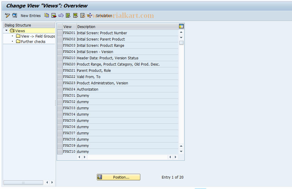 SAP TCode FIPRB03 - FIPR Control: Views