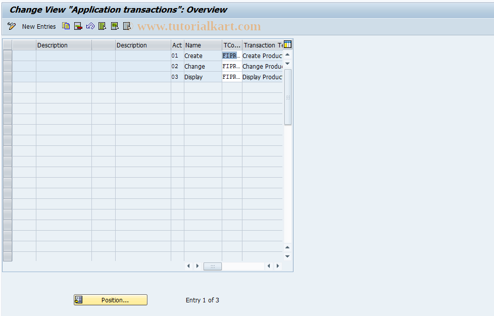 SAP TCode FIPRB15 - FIPR Control: Applic. Transactions