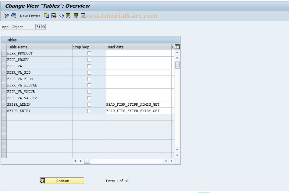 SAP TCode FIPRB16 - FIPR Control: Tables