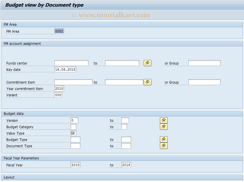 SAP TCode FMB_B01 - Budget View by Document Type