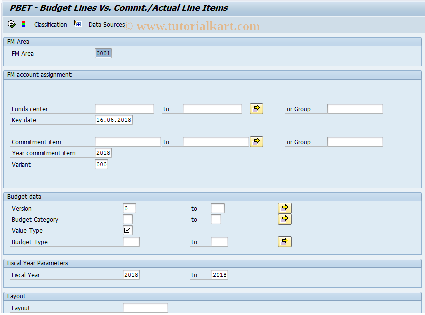 SAP TCode FMB_PL01 - Budget Lines Vs. Commt./Actual Line
