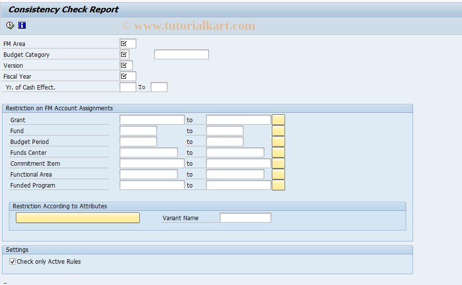 SAP TCode FMCCR01 - Consistency Check Report
