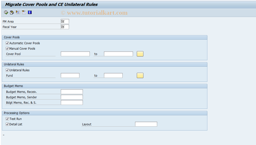 SAP TCode FMMIGCE - Migrate FBS cover pools and rules