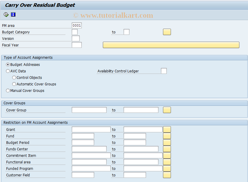 SAP TCode FMMPCOVR - Carry over residual budget