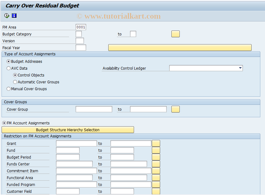 SAP TCode FMMPCOVRN - Carry over residual budget