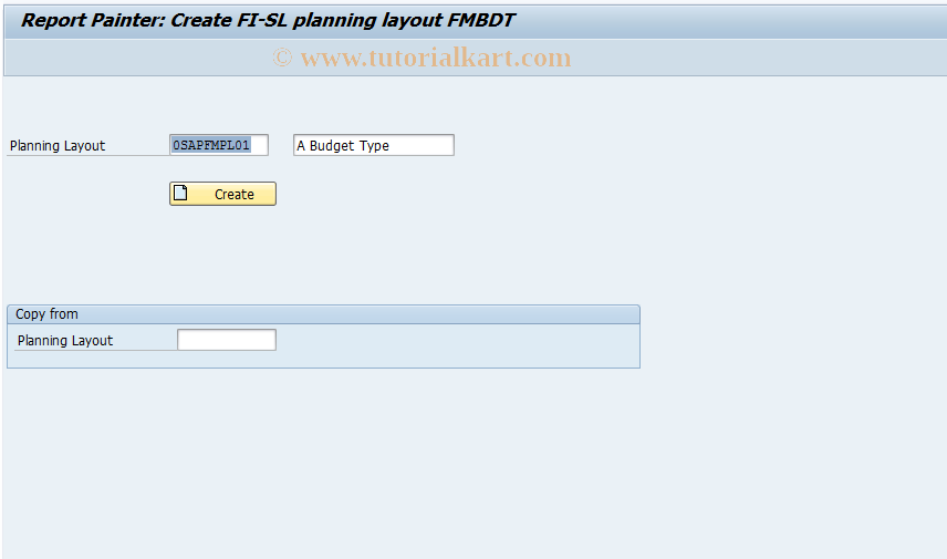 SAP TCode FMPLLI - FI-FM Create Planning Layout