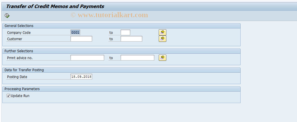 SAP TCode FOAPPROC01 - Transfer Credits and Payments