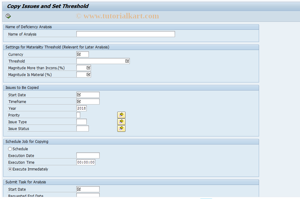 SAP TCode FOPC_DEFIC_ANA_COPY - Copy Issues for Deficiency Analysis