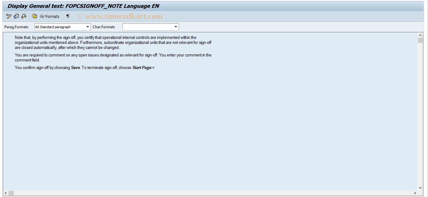 SAP TCode FOPC_SIGNOFF_NOTE - Maintain Note for Sign-Off