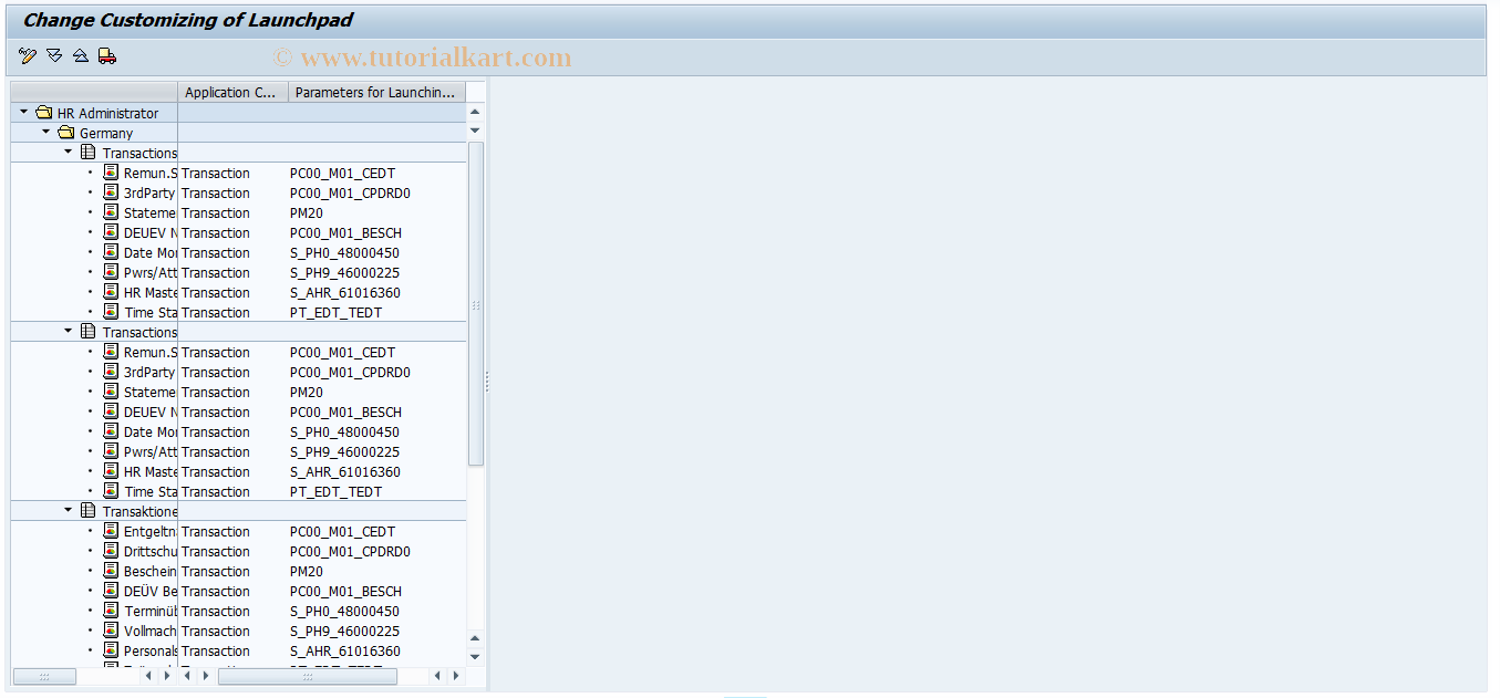 SAP TCode FPB_LP_ASR_HRA_CUST - Report List for Role ASR