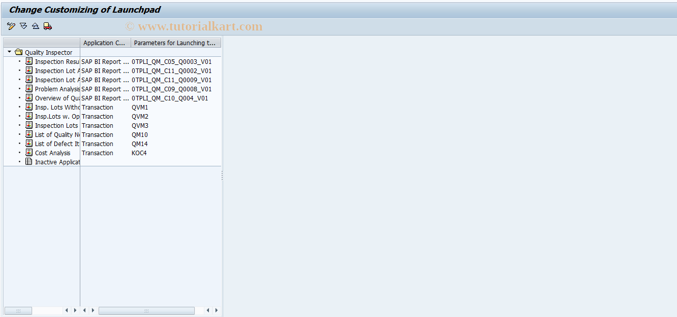 SAP TCode FPB_LP_QI_REP_CUST - QI Reporting Report Customizing