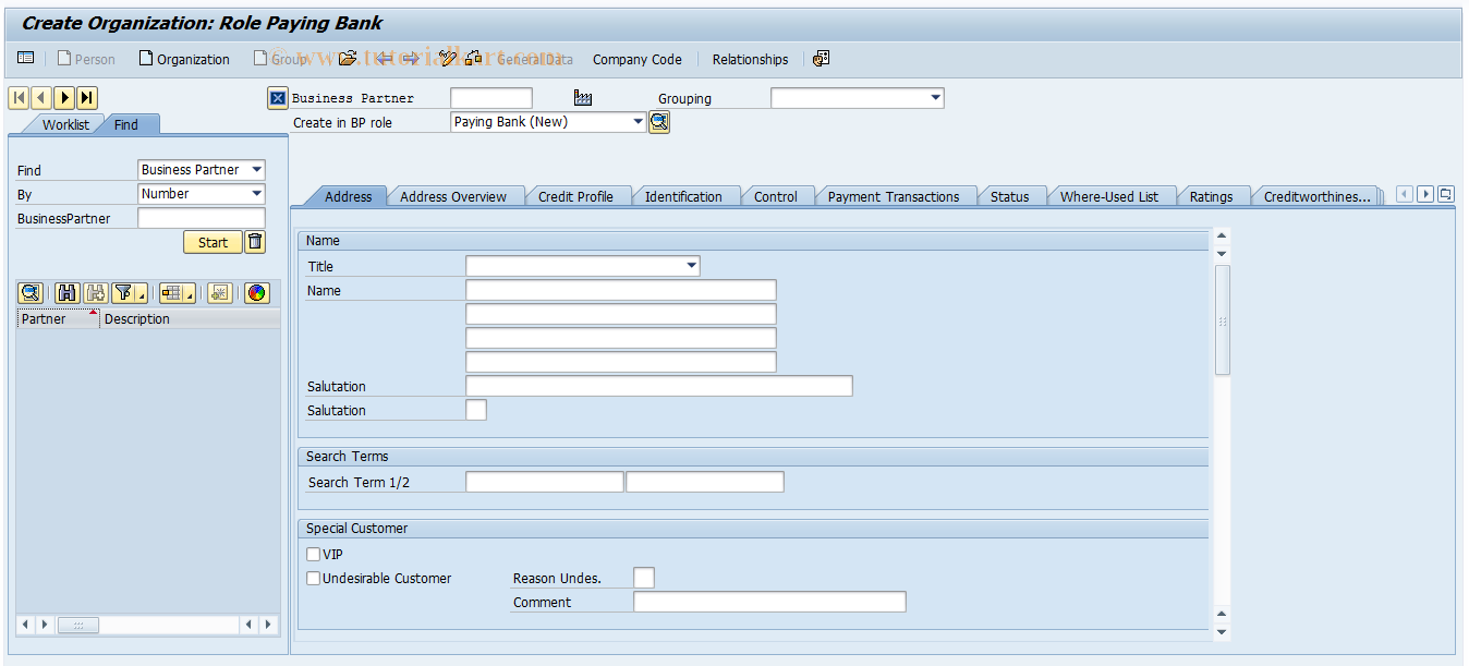 SAP TCode FTB01531 - Create Paying Bank