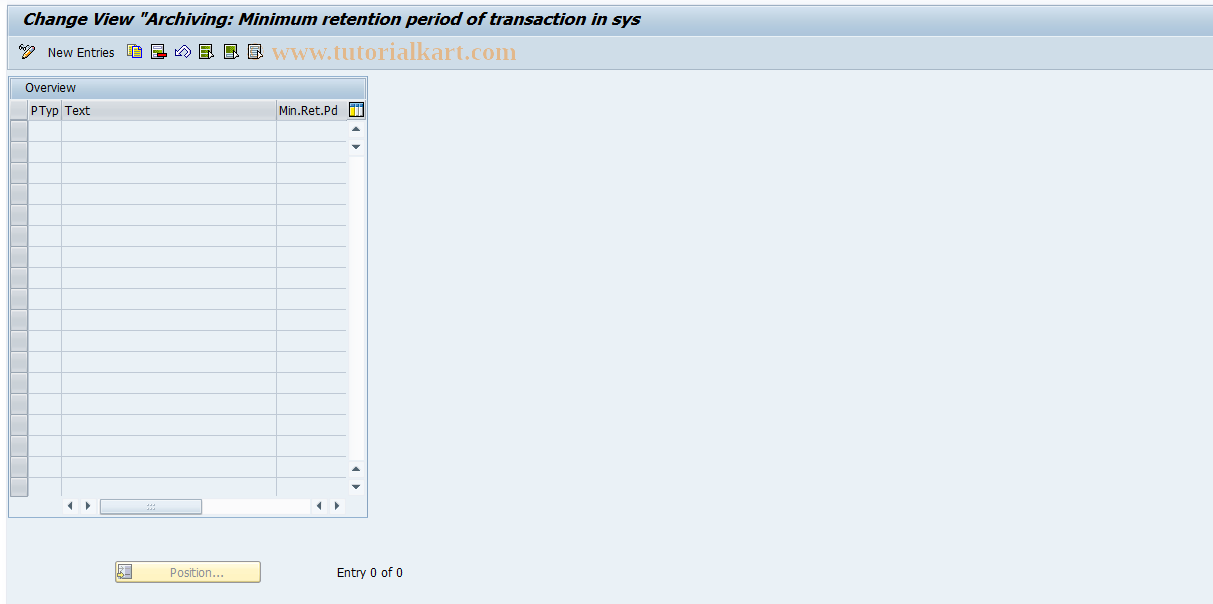 SAP TCode FTR_ARCHIVE_CUST01 - Min.Retention Per. FTR per Production Type