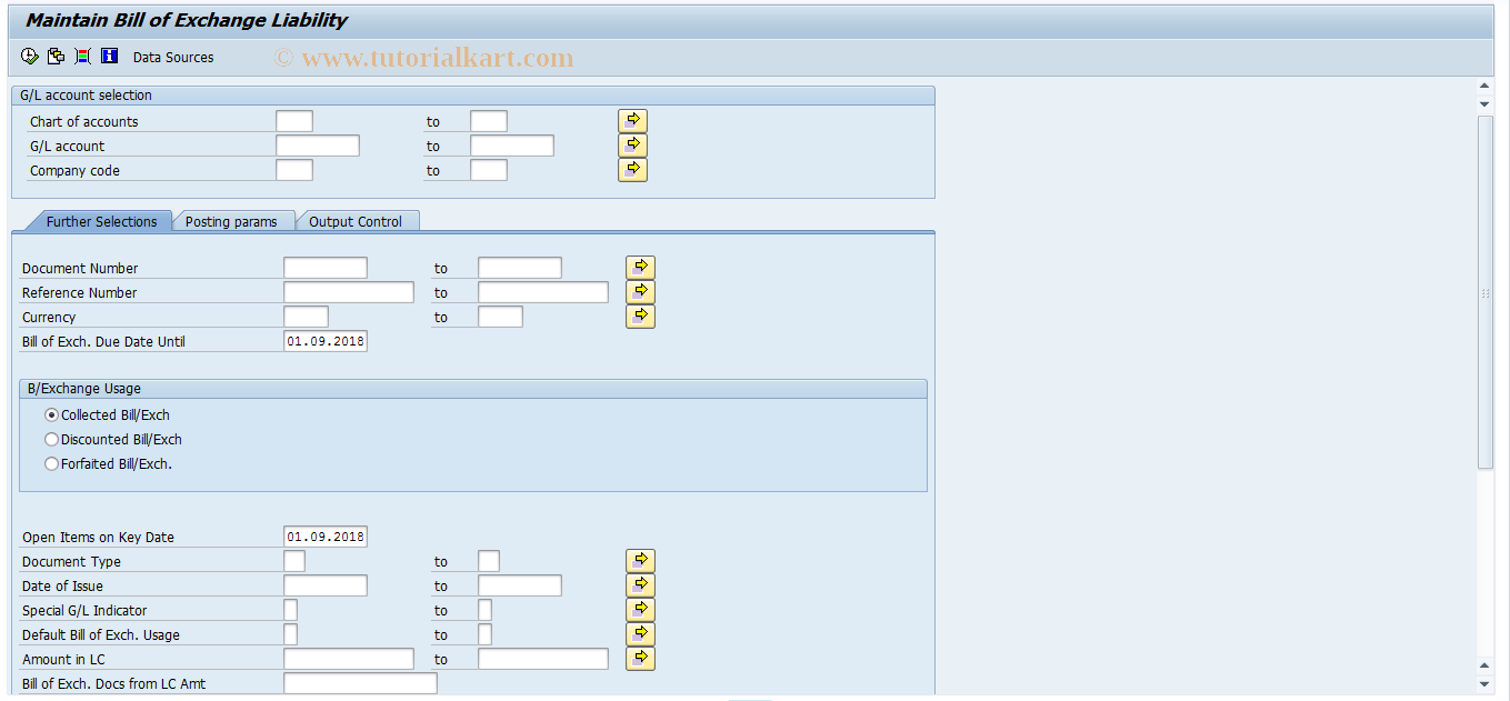 SAP TCode F_72 - Mass Bill/Exch.Liability Maintenance