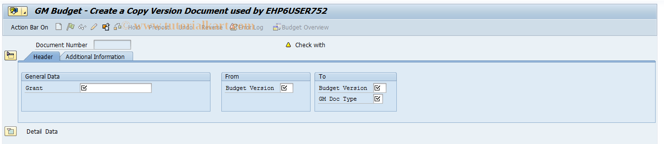 SAP TCode GM_BDGT_COPY_VERSION - Copy GM Document between Versions