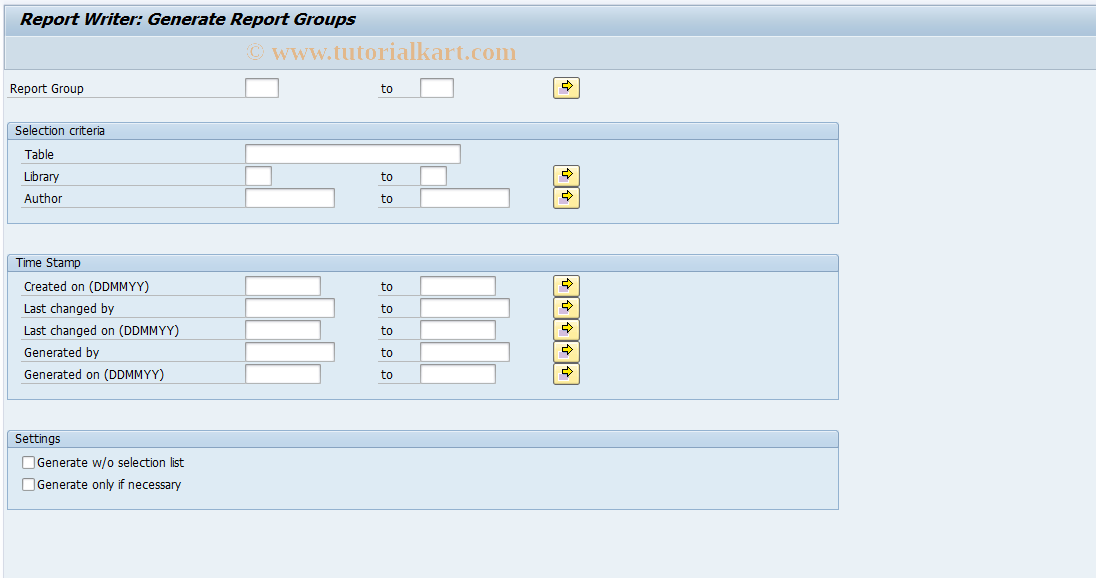 SAP TCode GR5G - Generate report groups