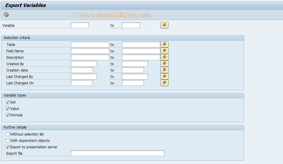 SAP TCode GS17 - Export variables