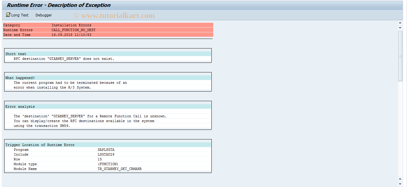 SAP TCode GTABKEY_SETUP - Setup of GTABKEY