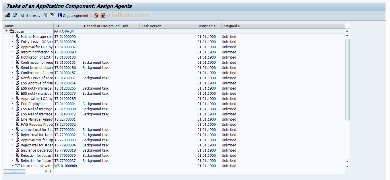 SAP TCode HRPADJP_FWS_TSK_CUST - Task Customizing for Flexible WS