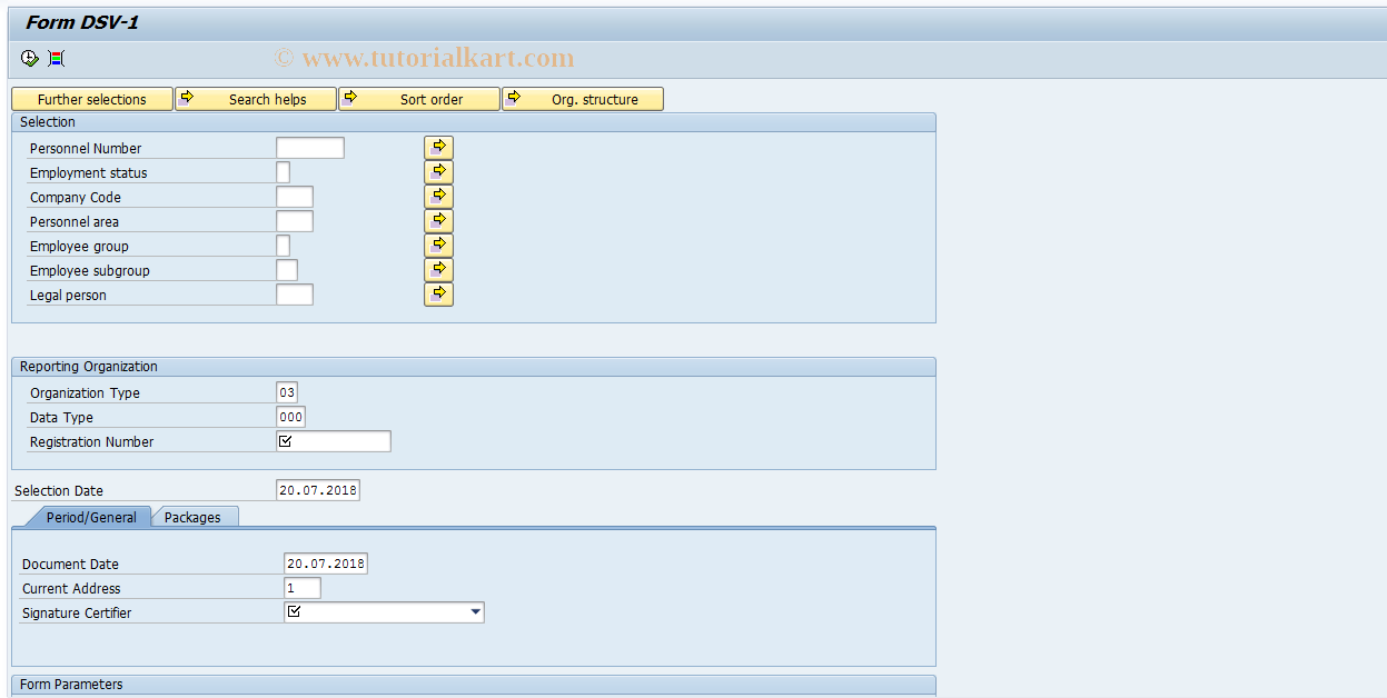 SAP TCode HRPADRU_DSV1 - Form DSV-1