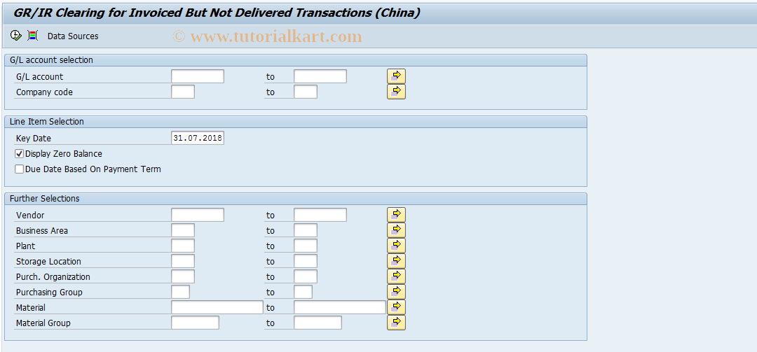 IDCNGRIR BNG SAP Tcode GR IR Clearing For BNG China Transaction Code