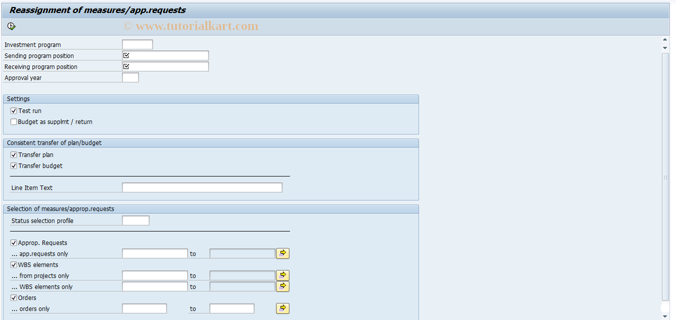 SAP TCode IM05 - Reassign Measures/Approp.Requests