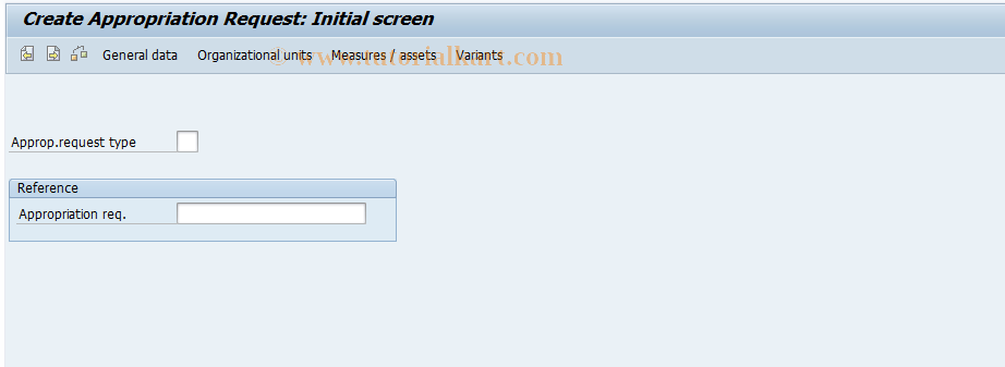 SAP TCode IMA1 - Create appropriation request