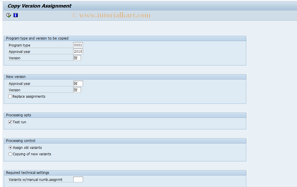 SAP TCode IMA6 - Copy version assignmt to measure