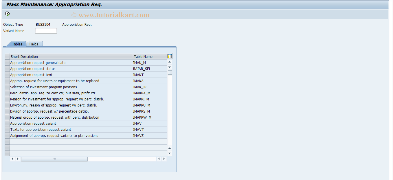 SAP TCode IMAM - Mass maintenance of approp.requests