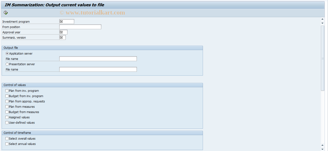 SAP TCode IMB3 - IM Summariz: Current values in file