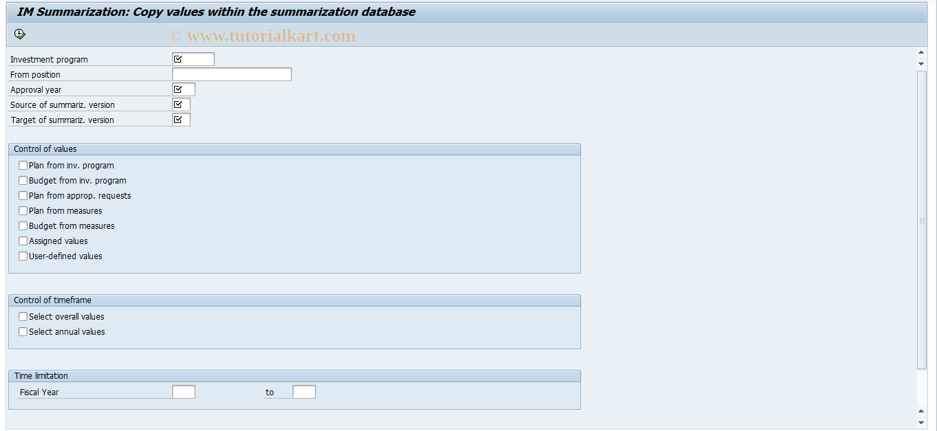 SAP TCode IMB7 - IM Summarization: Copy values