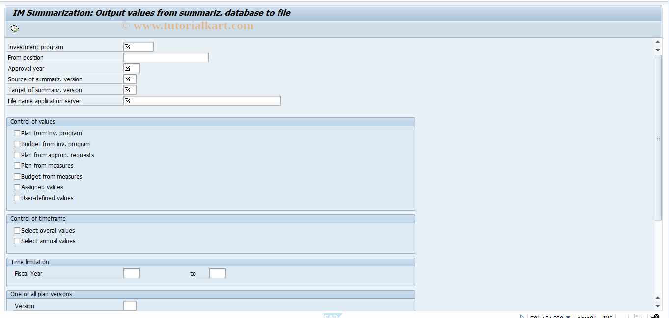 SAP TCode IMB8 - IM Summariz: Summarized val. in file