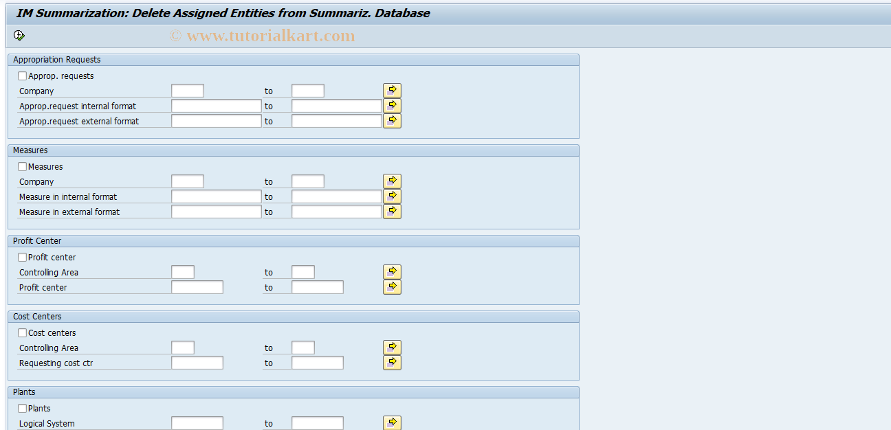 SAP TCode IMBE - IM Summarization: Delete entities