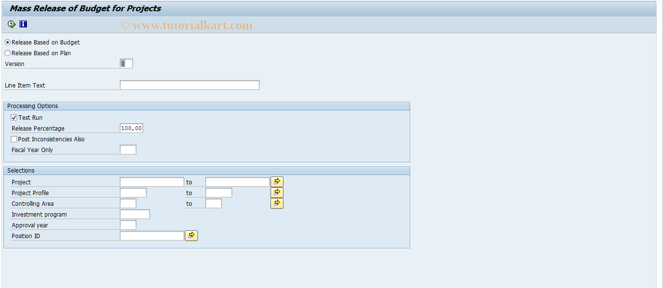 SAP TCode IMCBR3 - Mass Budget Release for Projects