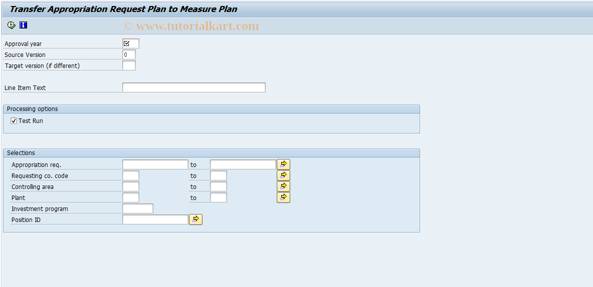 SAP TCode IMCCP2 - Transfer App. Requisition  Plan -> Meas. Plan