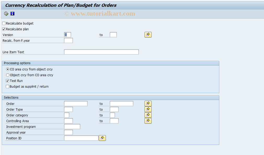 SAP TCode IMCRC4 - Currency Recalculation (Orders)