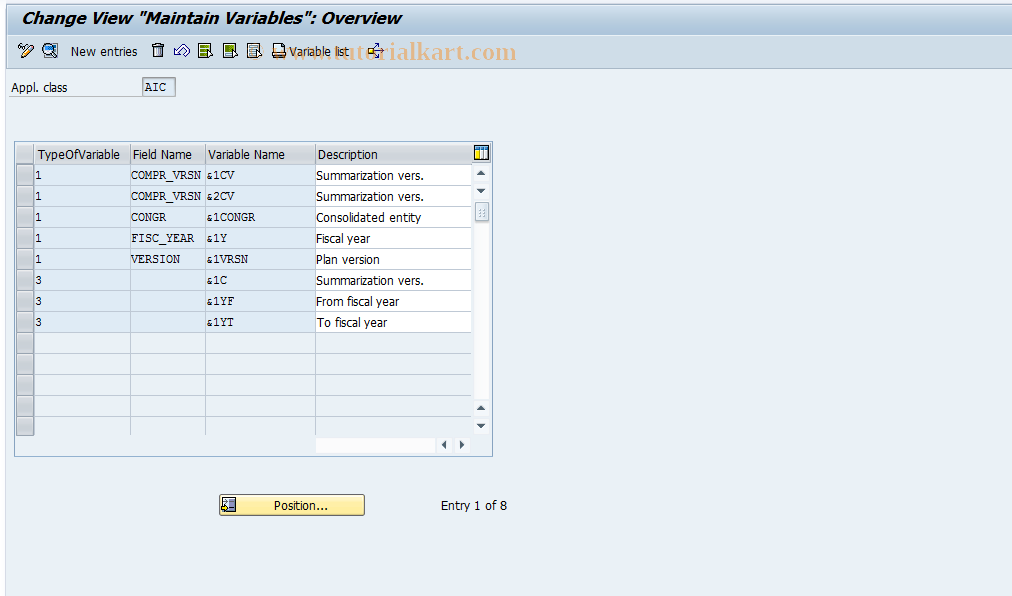 SAP TCode IMCV - IM Summarization: Global variables