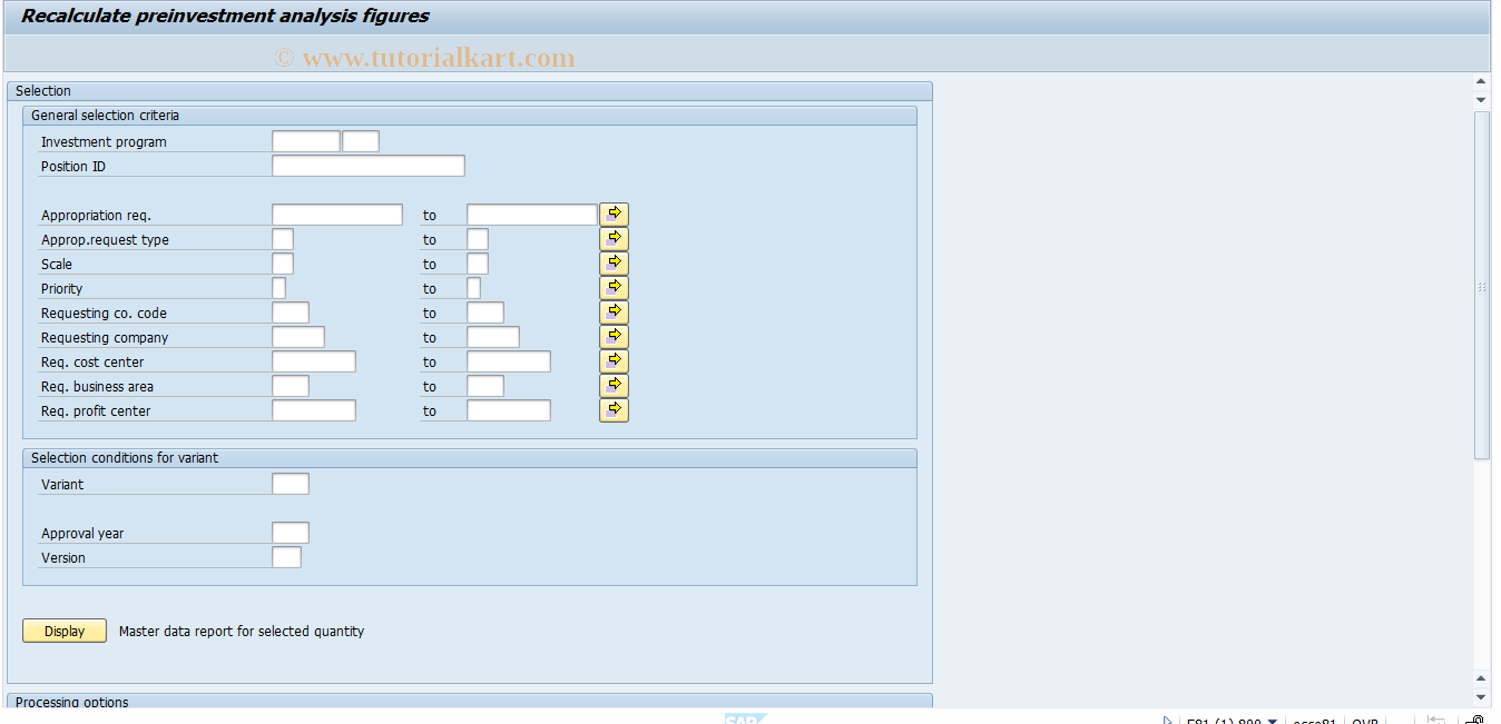 SAP TCode IMR_PREINV - Recalculate preinv. analysis figures