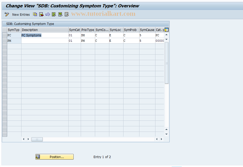 SAP TCode ISCA - Define Symptom Type