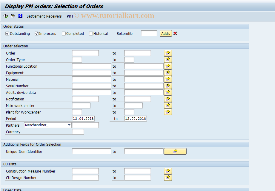 IW39 SAP Tcode Display PM Orders Transaction Code