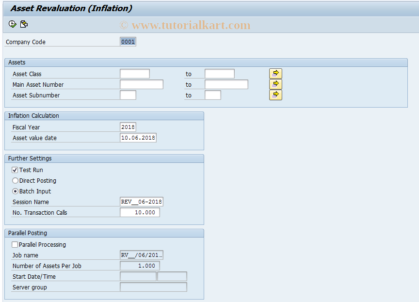 SAP TCode J1AI - Asset Revaluation (Inflation)