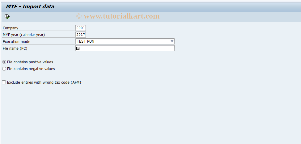 SAP TCode J1G6 - Import MYF data